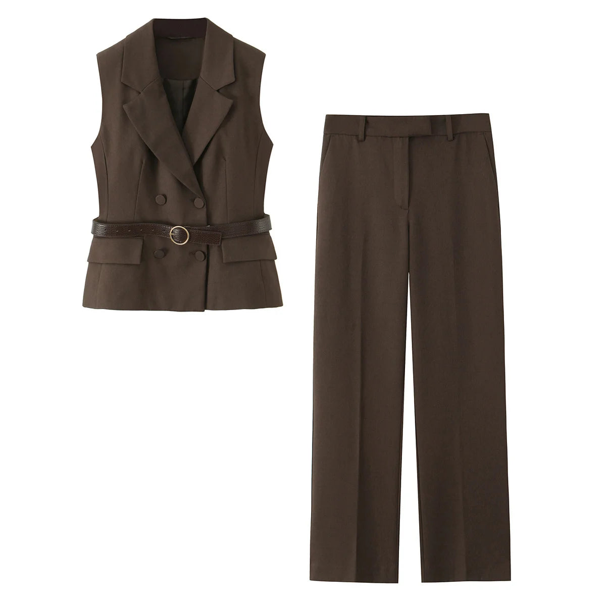 2025 New Women Pants Fashiontwo-piece set Women Sexy V-Neck With Belt Top+ wide-leg Pants 2 Pieces Sets Elegant Women Suit