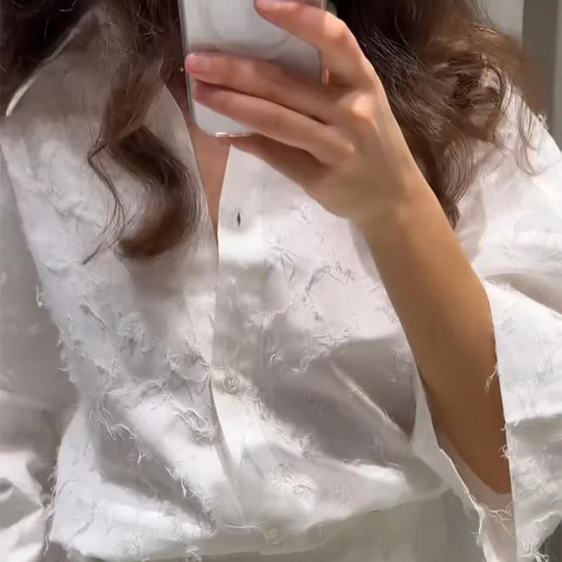 Elegant Shirt Skirt Set Women Lapel Long Sleeve Loose T-shirt High Waist Pleated Long Skirts Suits 2025 Autumn Street Lady Sets