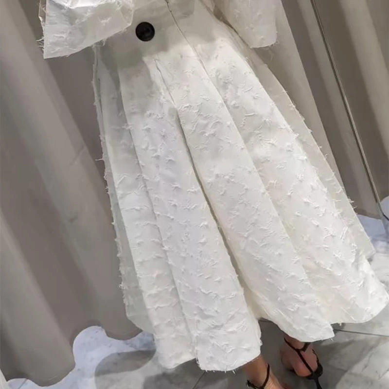Elegant Shirt Skirt Set Women Lapel Long Sleeve Loose T-shirt High Waist Pleated Long Skirts Suits 2025 Autumn Street Lady Sets