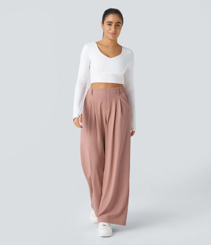 High Waisted Pocket Wide Leg Waffle Work Pants