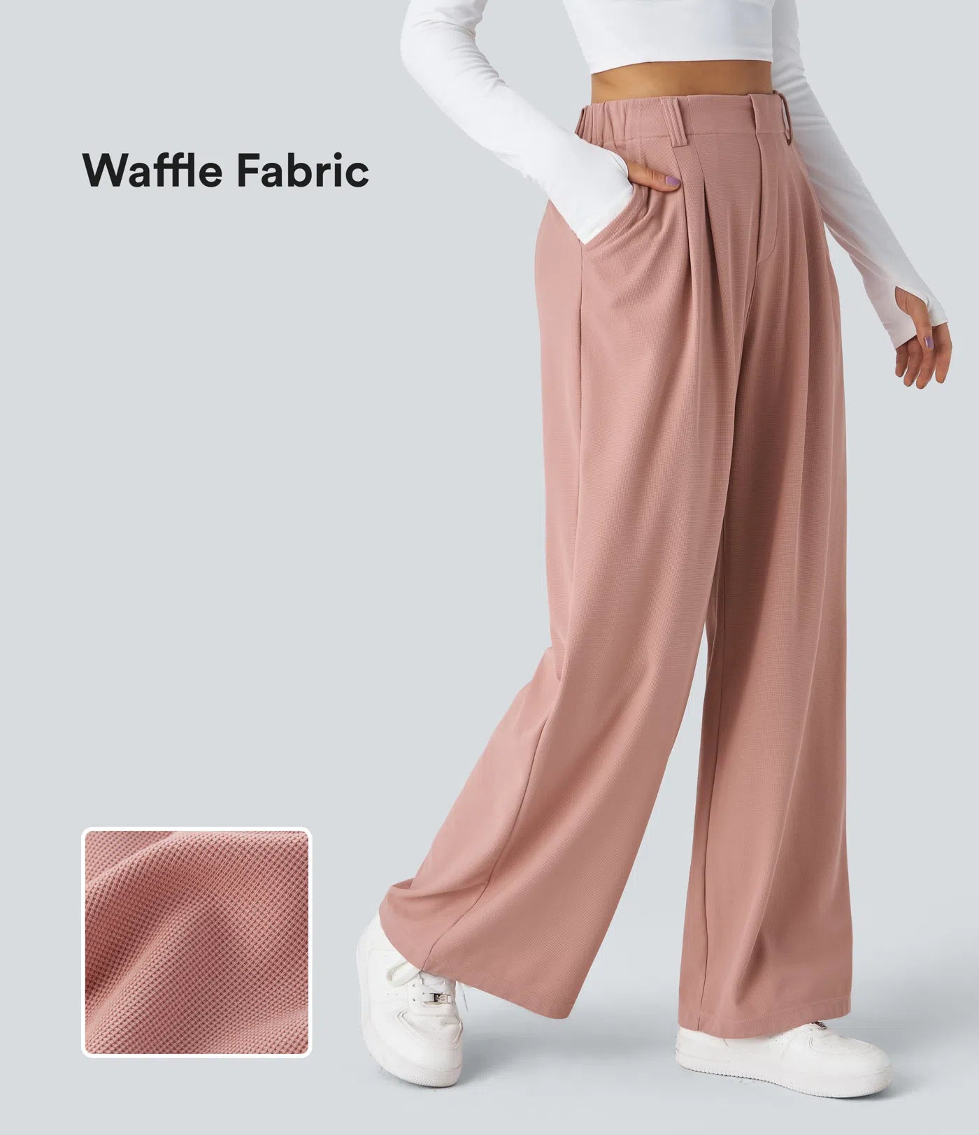 High Waisted Pocket Wide Leg Waffle Work Pants